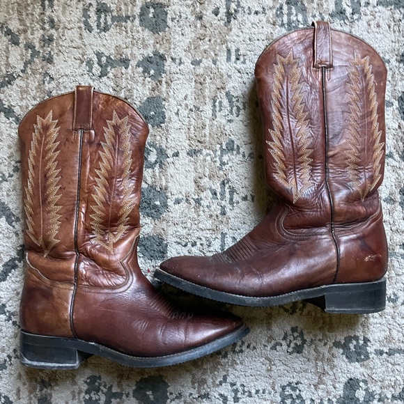 Men’s Rudel Cowboy Boots Vintage Size 29.5 11.5 Brown Western Outdoors Leather - Picture 11 of 12